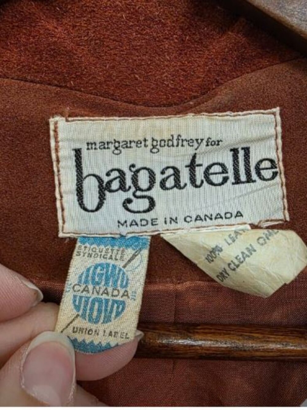 Vintage Leather Suede Jacket Margaret Godfrey Bagatelle XS Rust 70s Union Boho - Picture 7 of 8